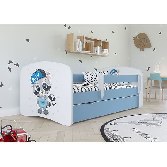 Children's Bed with Safety Rail - Raccoon - Blue