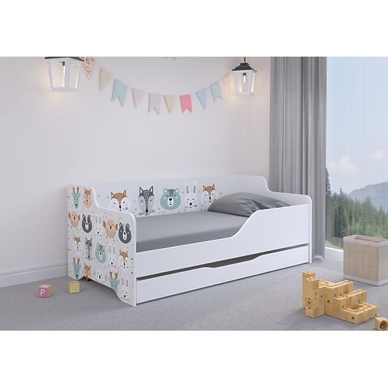 Children's Bed with Backrest LILU 160 x 80 cm - Animals