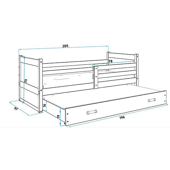 Baby bed with extra bed Rocky - natural-gray