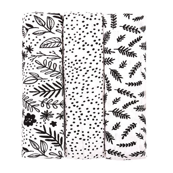 Baby cloth diapers - black flowers 3 pcs
