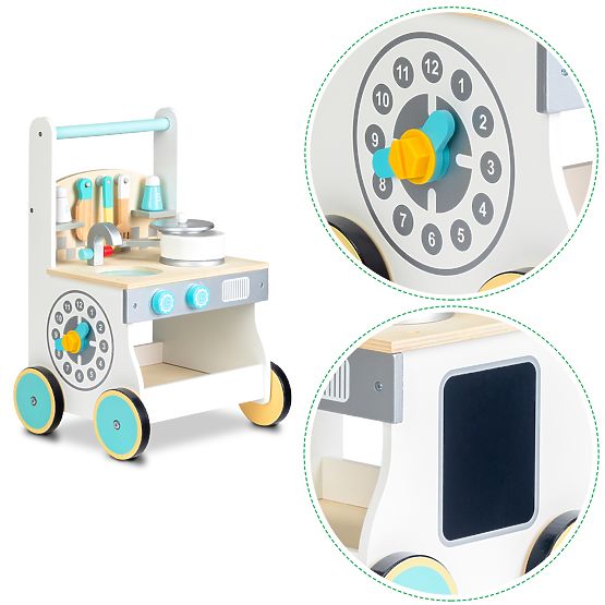 Baby wooden kitchenette with wheels