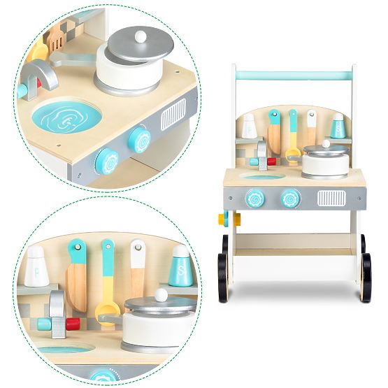 Baby wooden kitchenette with wheels