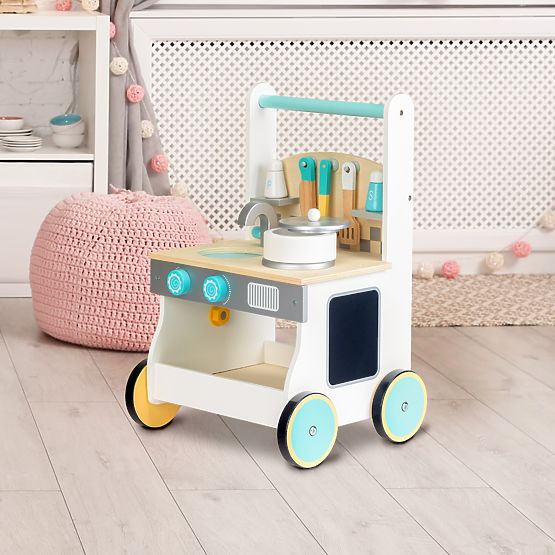 Baby wooden kitchenette with wheels