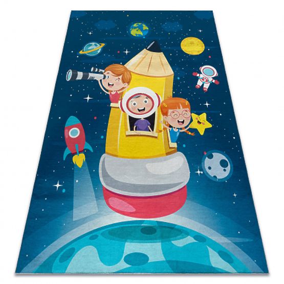BAMBINO 42810 Washing Mat Rocket, Planets for Kids Anti-Slip - Blue/Brown