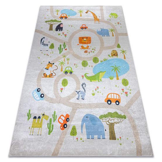 BAMBINO 50230 Washable Rug Zoo, Street for Kids Non-Slip - Beige/Green