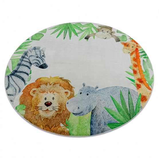 BAMBINO 54090 Round Washable Rug Animals, Africa for Kids Non-slip - White/Green