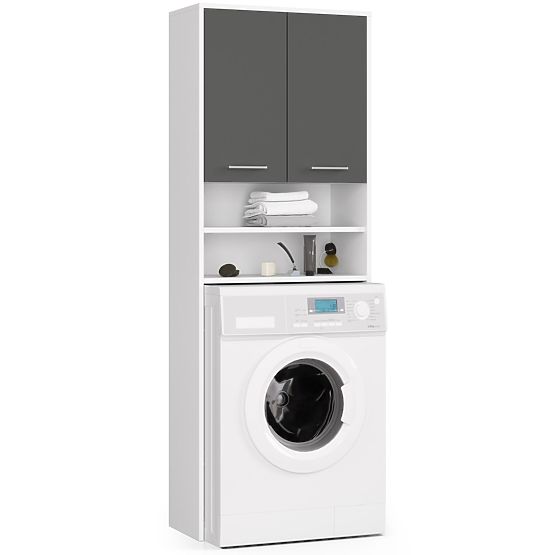 Bathroom Cabinet FIN Above Washing Machine - White-Graphite Gray - 2 Doors