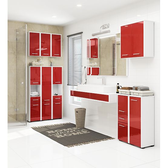 BATHROOM CABINET FIN COLUMN 30 2D 1DR 85cm RED GLOSS