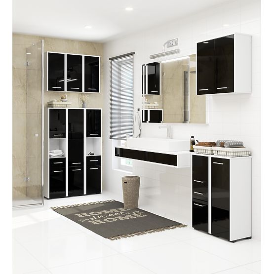 BATHROOM CABINET FIN COLUMN 30 2D 1SZ 85cm BLACK GLOSS