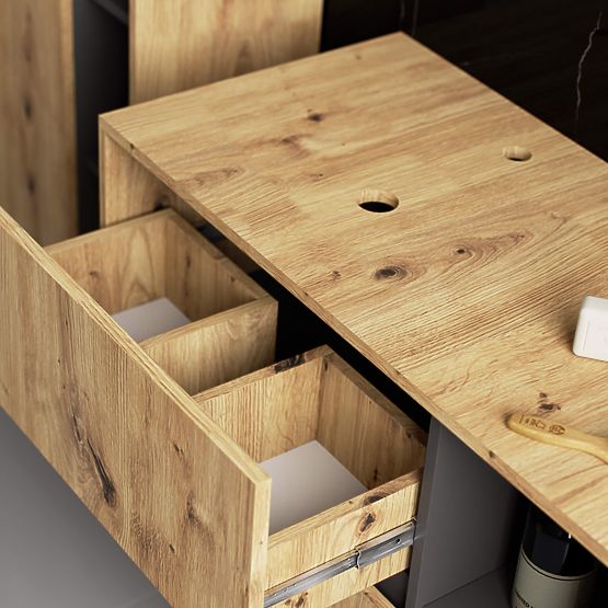 BATHROOM CABINET UNDER SINK WITH HOLES VAMI W90 UM 2SZ 2P ARTISAN OAK / GRAPHITE GRAY