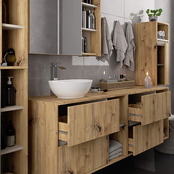 BATHROOM CABINET UNDER SINK WITH HOLES VAMI W90 UM 2SZ 2P OAK ARTISAN / CASHMERE