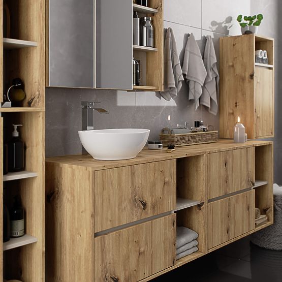 BATHROOM CABINET UNDER SINK WITH HOLES VAMI W90 UM 2SZ 2P OAK ARTISAN / CASHMERE