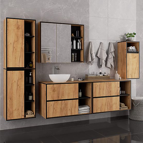 BATHROOM CABINET UNDER SINK WITH HOLES VAMI W90 UM 2SZ 2P OAK CRAFT / BLACK