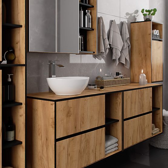 BATHROOM CABINET UNDER SINK WITH HOLES VAMI W90 UM 2SZ 2P OAK CRAFT / BLACK