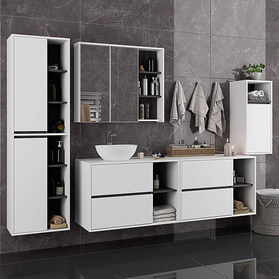 BATHROOM CABINET UNDER SINK WITH HOLES VAMI W90 UM 2SZ 2P WHITE / GRAPHITE GRAY