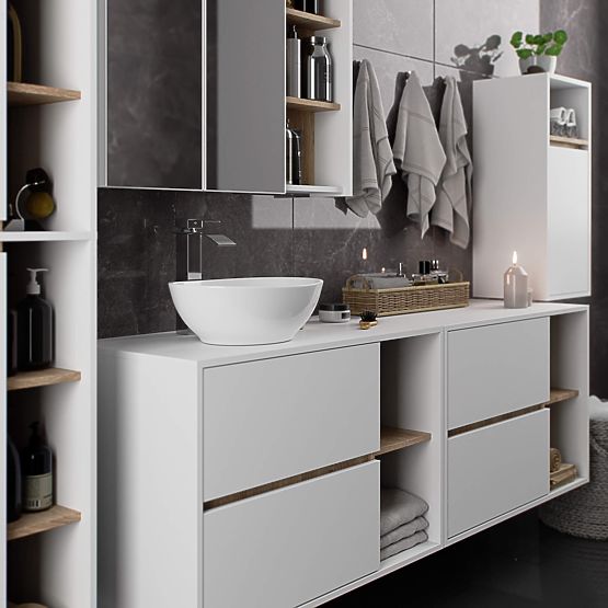 BATHROOM CABINET UNDER SINK WITH HOLES VAMI W90 UM 2SZ 2P WHITE / SONOMA OAK