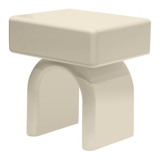 Bedside Table with Drawer Blush, Cream White, Glossy, Arched Shape