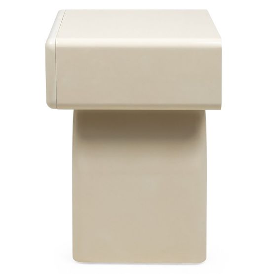Bedside Table with Drawer Blush, Cream White, Glossy, Arched Shape