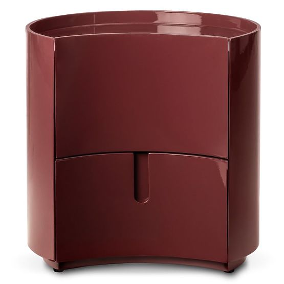 Bedside Table with Drawers Vena, Burgundy/Brown, Rounded, Glossy