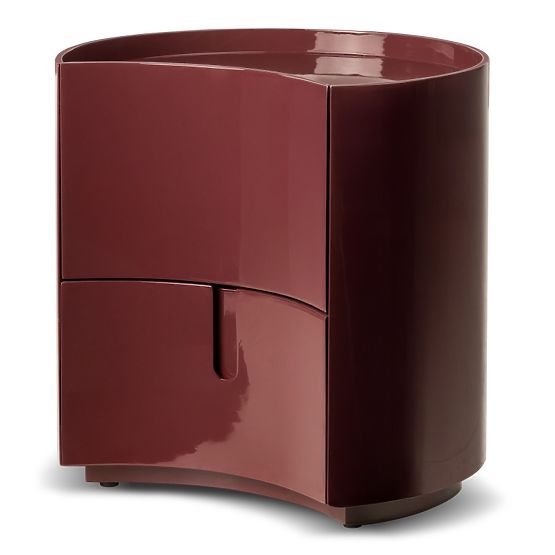 Bedside Table with Drawers Vena, Burgundy/Brown, Rounded, Glossy