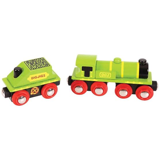 Bigjigs Rail Green locomotive with tender + 3 tracks