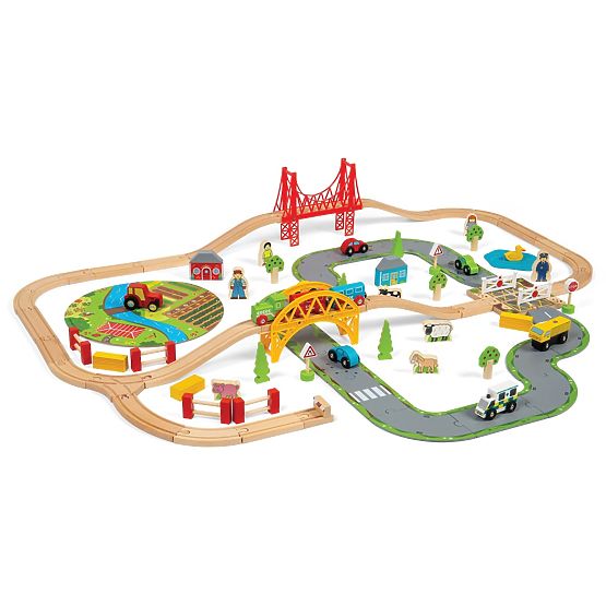 Bigjigs Rail Wooden train track with country road 80 parts