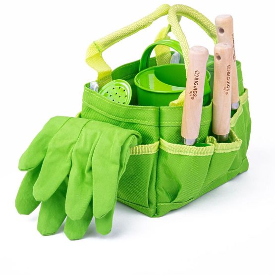 Bigjigs Toys Garden tool set in canvas bag green