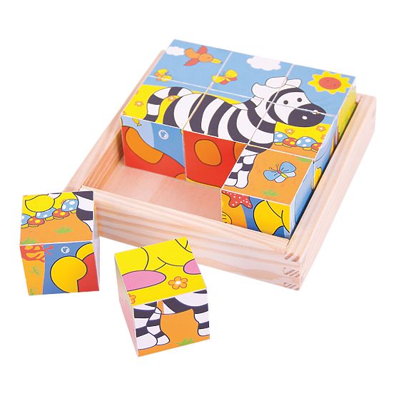 Bigjigs Toys Picture Blocks Cubes Safari 9 Blocks