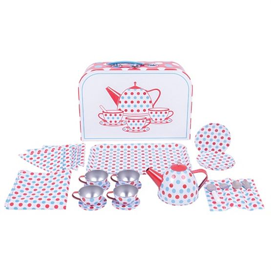 Bigjigs Toys Polka Dot Tea Set in a Suitcase