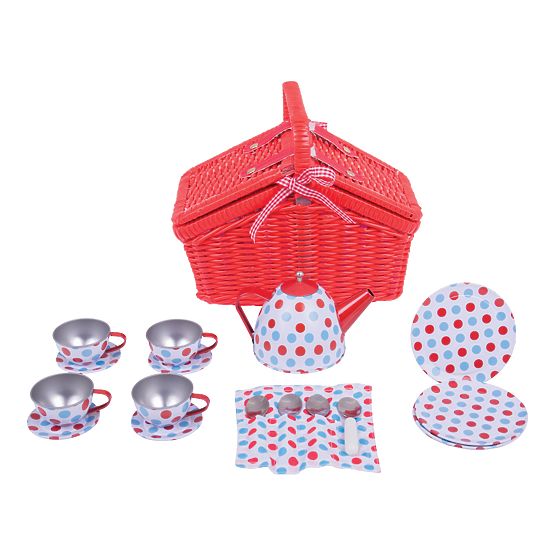 Bigjigs Toys Polka Dot Tea Set in Picnic Basket