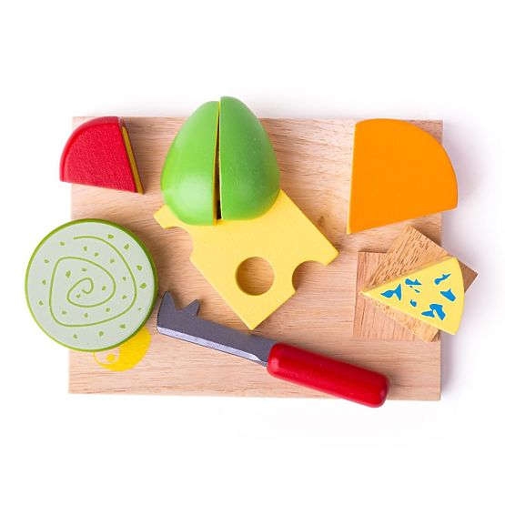 Bigjigs Toys Set of wooden food cheeses on a plate