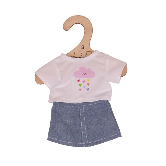 Bigjigs Toys White T-shirt with Denim Skirt for 28cm Doll