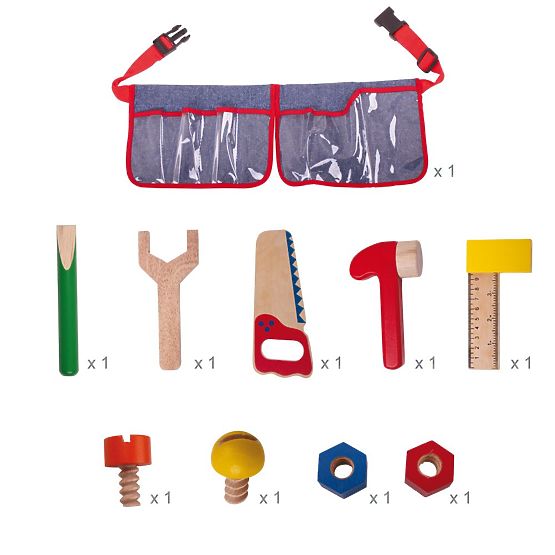 Bigjigs Toys Wooden Tools on a Red Belt