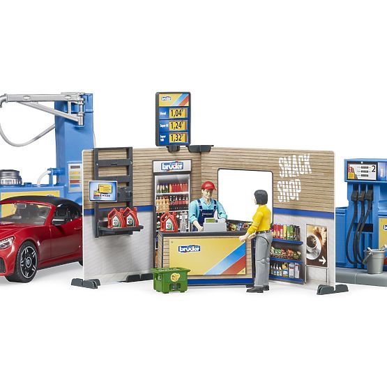 Bruder Gas Station with Car and 2 Figures