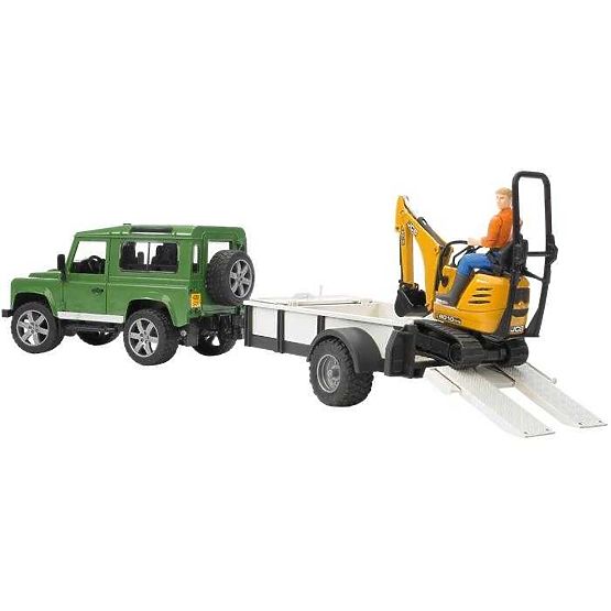 Bruder LAND ROVER + Trailer, JCB Micro Excavator