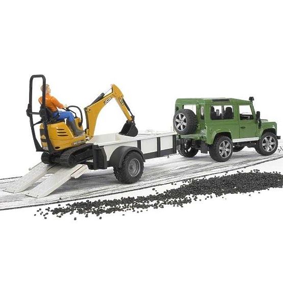 Bruder LAND ROVER + Trailer, JCB Micro Excavator