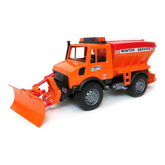 Bruder Mercedes Benz UNIMOG Spreader with Plow