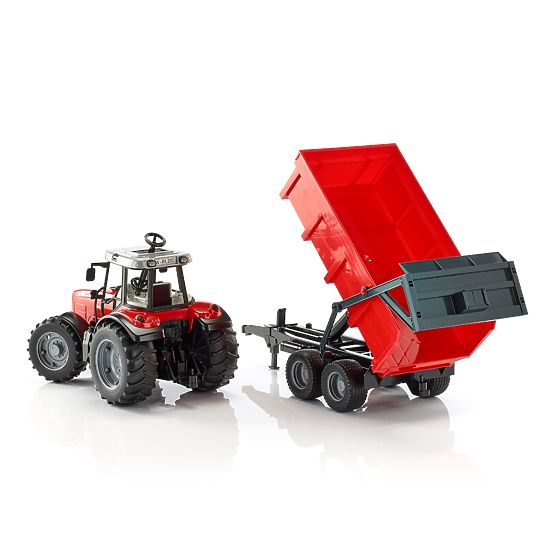Bruder Tractor MASSEY FERGUSON with Tipping Trailer Red