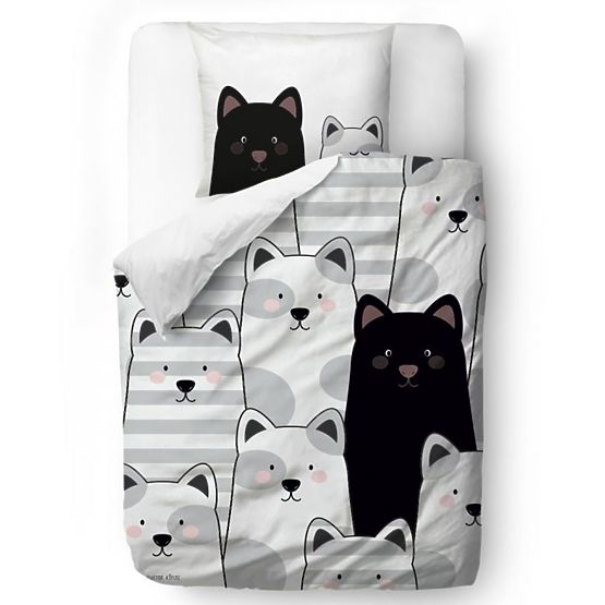 Butter Kings Bed linen Black cat - blanket: 135 x 200 cm pillow: 60 x 50 cm