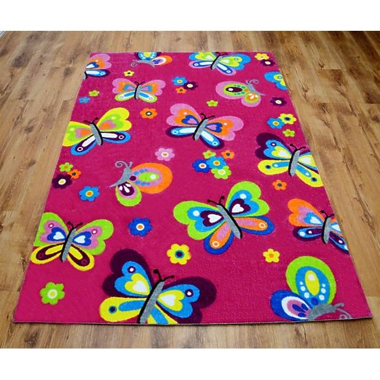 Butterflies Lea Children's Rug - Dark Pink