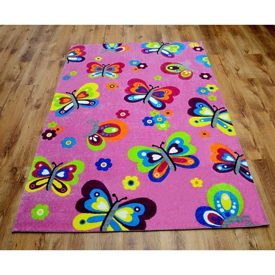 Butterflies Lea Children's Rug - Light Pink