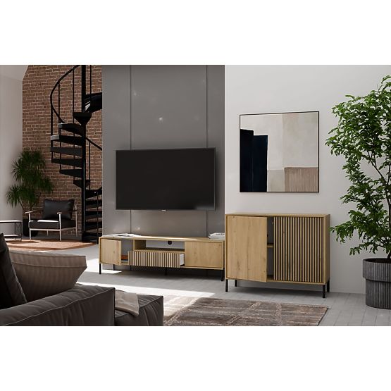 Cabinet with Grooved Front Kamaro 2D Slim / Smooth Artisan Oak Slats