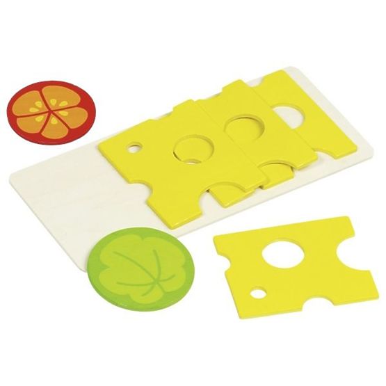 Cheese on the cutting board for children's kitchen