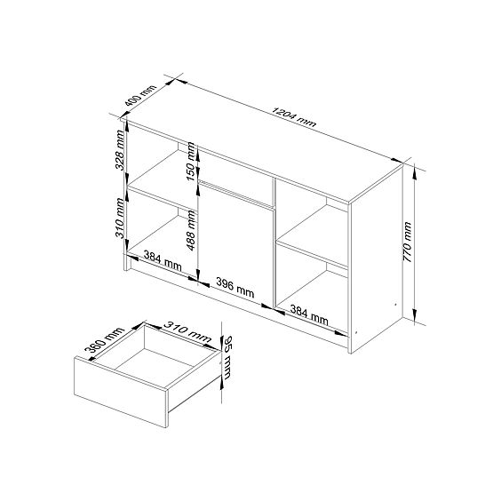 CHEST OF DRAWERS B-17 120 cm 1 DRAWER 1 DOOR PK WHITE / SONOMA