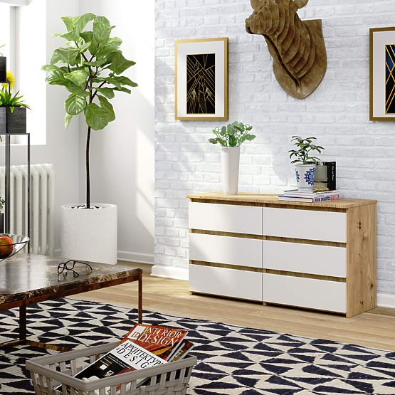 CHEST OF DRAWERS CL100 6DRW PK OAK ARTISAN / WHITE