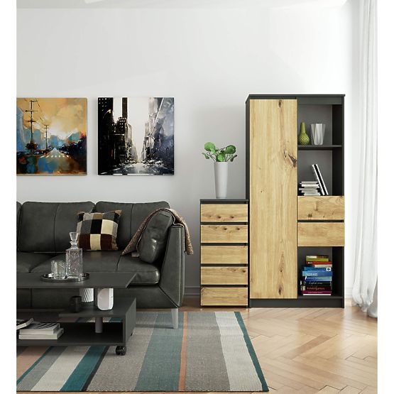 CHEST OF DRAWERS CL5 PK GRAPHITE GRAY/OAK ARTISAN