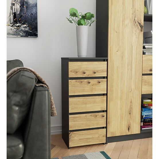 CHEST OF DRAWERS CL5 PK GRAPHITE GRAY/OAK ARTISAN