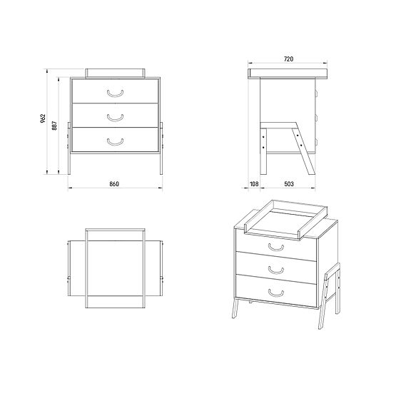 CONE Dresser - WHITE with Changing Table