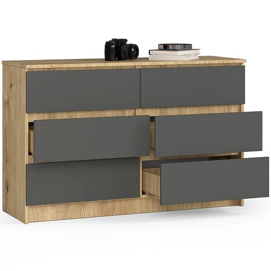 CHEST OF DRAWERS K120 6SZ CLP ARTISAN OAK / GRAY