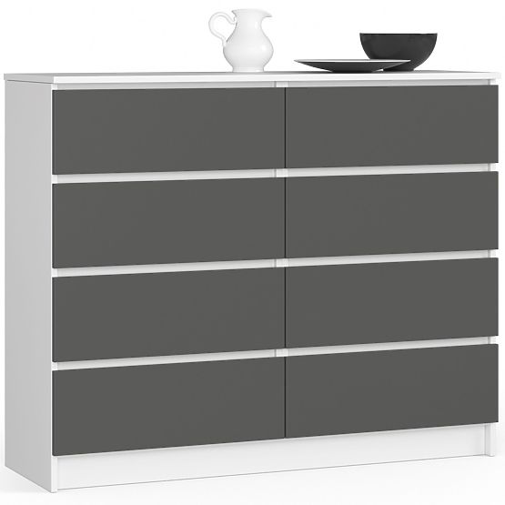CHEST OF DRAWERS K120 8 DRAWERS WHITE / GRAY